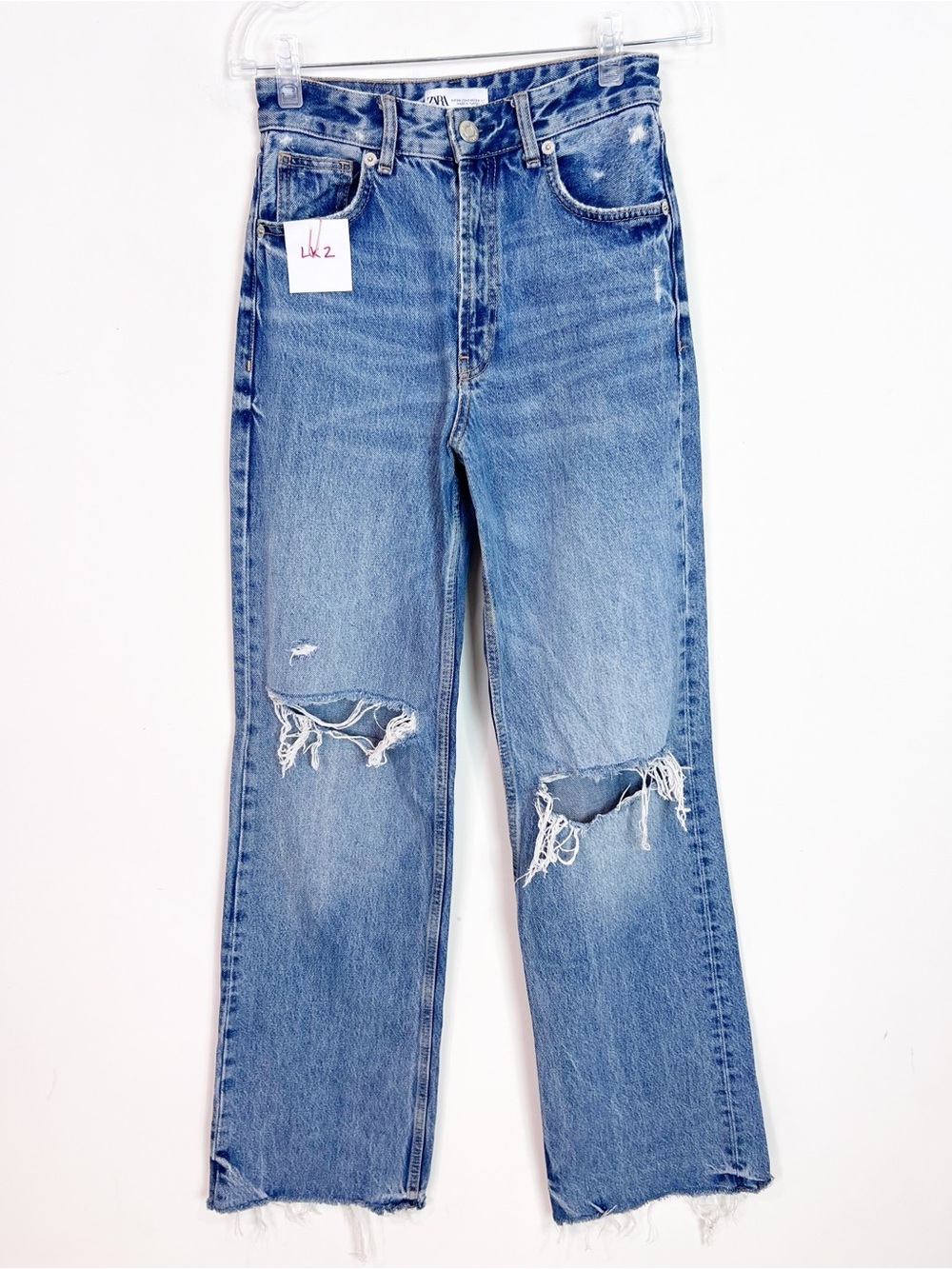 ZARA DISTRESSED KNEES WIDE LEG HIGH RISE JEANS WOMENS SZ 2